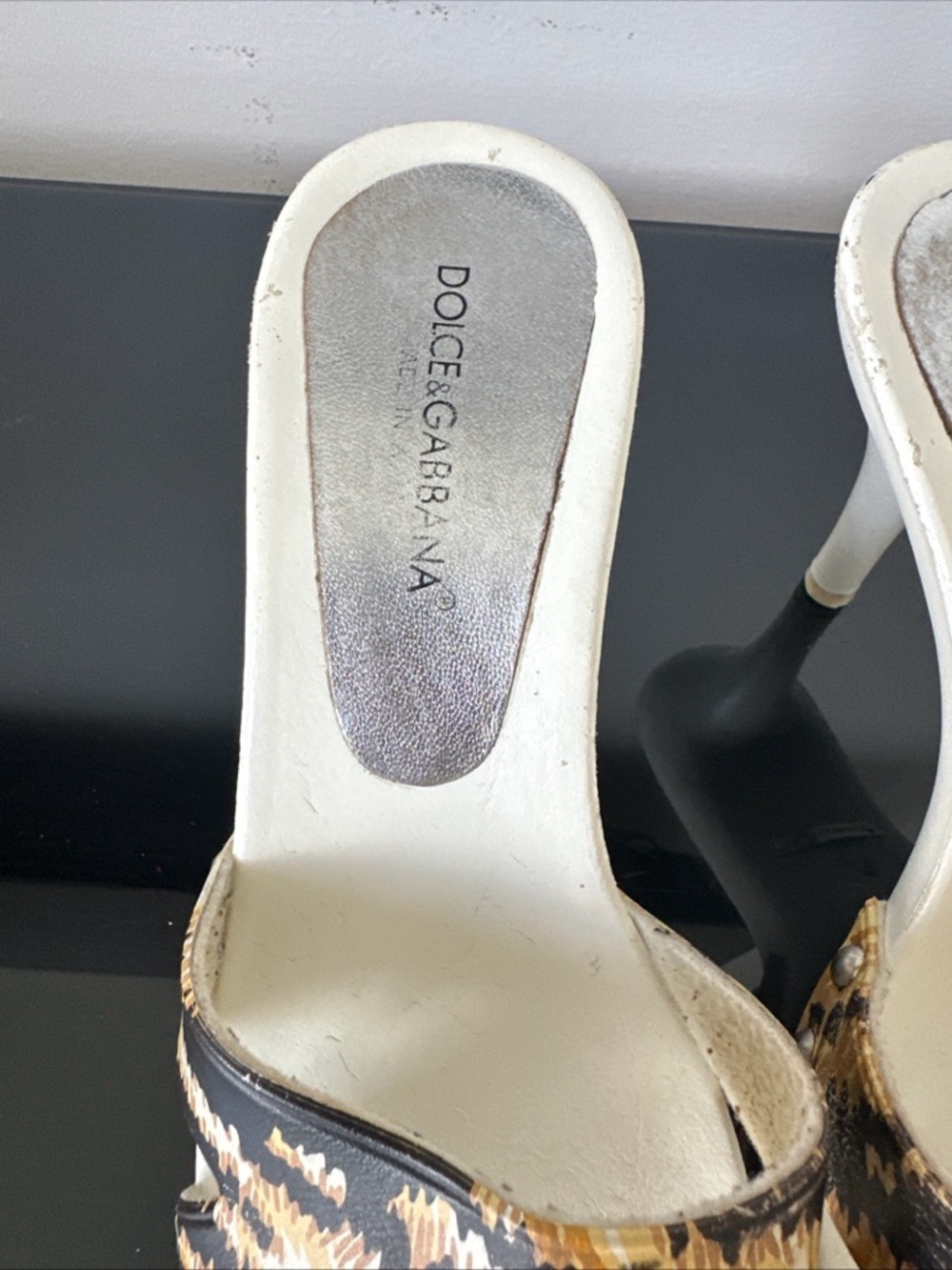 Dolce & Gabbana White and Brown Animal-Print Slide Mules - Picture 5 of 13
